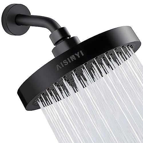 AISINYI Hochdruck-Regenduschkopf, 6 Zoll, luxuriöser moderner Duschkopf mit perfekt verstellbarem Ersatz, abnehmbarer Restriktor, einfache Installation für Ihre Badezimmer-Duschköpfe (Mattschwarz)