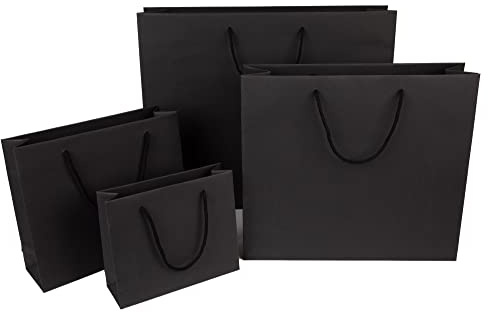 10 x PresentFill® Papiertragetaschen Geschenktaschen Schwarz 32 x 10 x 27,5 cm mit Kordel aus umweltfreundlichen 100% Recycling Kraftpapier - Made in Germany