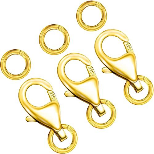 Ofiuny 18K Gold Lobster Clasps for Jewelry Making, 925 Sterling Silver Lobster Claw Clasp with Jump Rings for DIY Necklaces Bracelet Anklet Made in Italy