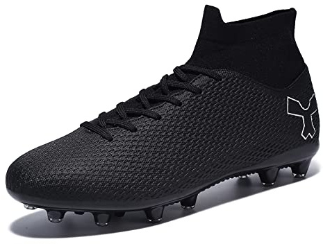 Men's Soccer Cleats Football Cleats for Mens Big Boys High-Top Spikes Shoes for Youth Professional Training Turf Indoor Outdoor Sneaker Black,12.5