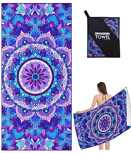 Xndryan Large Beach Towels for Adults, 200x90cm Microfibre Towel Sand Free Quick Dry Beach Towel Super Absorbent Lightweight Microfibre Towel for Travelling Swimming