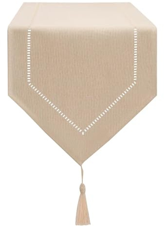 LLCUTESHOP Tischläufer Beige 32 x 150 cm Modern, Innovatives Design Einfarbig Leinen Tischläufer, Abwaschbar Hochwertiger Tischläufer Weizenohrdesign für Esszimmer Party Urlaub Dekoration