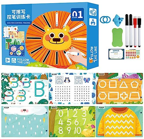 Jildouf Handschriftübungen für Kinder, Bleistift-Kontrollbuch, abwischbar, frühes pädagogisches Übungsbuch, wiederverwendbares Aktivitätsbuch für Jungen und Kinder