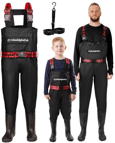 DaddyGoFish Wathose für Kinder und Erwachsene - Angeln und Jagen mit Tasche und Aufhänger