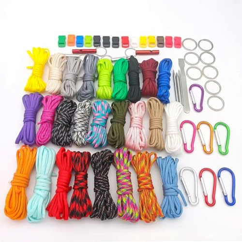 Alnicov Paracord 550 Seil-Set, DIY-Nylonseil-Armband, Survival-Seil, Farbsortierung, zufälliges 20-Farben-Seil mit Schnalle und Nähnadel für die Herstellung von Armband-Lanyard
