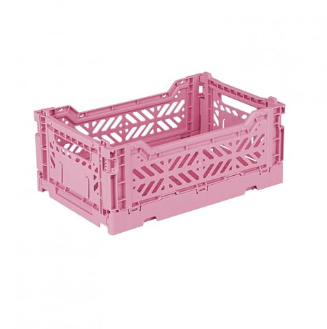 AYKASA Klappkiste, stabile Faltkiste aus Kunststoff, stapelbar, Baby pink, Mini (27x17x11cm)