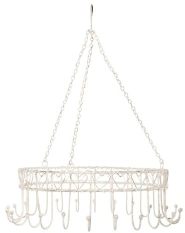 ETC Shabby Metalldrahtshelf Kräuterkrone Küchenkrone im nostalgischen Landhausstil, 1 Regalbrett, Rund, Hängend, Platzsparend, für Küche oder Esszimmer, Maße ca. 30 x 30 x 9 cm