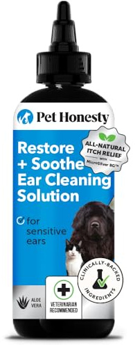 Restore + Soothe Ear Cleaner for Dogs & Cats – Gentle Dog Ear Cleaning Solution with Aloe Vera – Soothes Itching Ears, Irritation, + Aches, Supports Ear Health – Vet Recommended Pet Ear Cleaner – 4oz