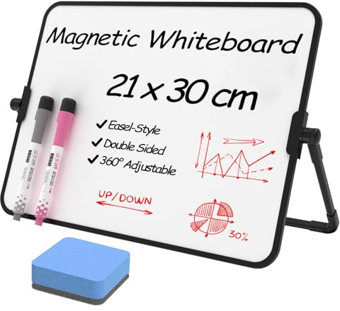 NEWYES Whiteboard Magnetisch Memoboard A4-Größe mit Ständer, Tragbare Doppelseitige Beschreibbar Whiteboard Staffelei Desktop Schreibtafel zum Notieren im Büro, Geschäft und zu Hause