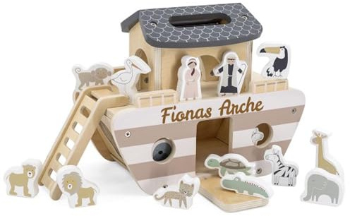 Elefantasie Arche Noah aus Holz personalisierbar mit Name Baby Geschenk zur Taufe mit Gravur