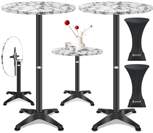 KESSER® 2in1 Stehtisch klappbar Bistrotisch 2er Set | Aluminium Edelstahlplatte | höhenverstellbar 70cm / 115cm | Partytisch Tisch Ø80cm | In- & Outdoor | Empfangstisch | Klapptisch Marmorisiert