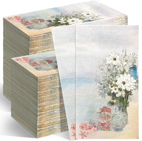 Sinmoe Dekorative Einweg-Handtücher, Papier, 2-lagig, Sommer-Gästetücher, Papierhandtücher für Badezimmer, Blumen-Servietten für Hochzeit, Brautparty, Party, 200 Stück