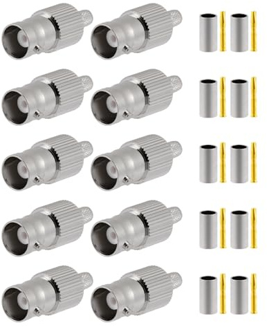 Vecys 10 PCS BNC Femmina Connettori 50 Ohm BNC Femmina Crimpare Connettore per RG58 RG142 RG400 VLMR195 RF Coassiale Cavo