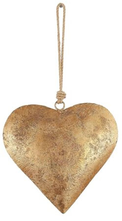 Shurzzesj Metal Wall Decor: Heart-Shaped Iron Ornament with Golden Antique Finish and Heart Bell, Vintage Metal Art with Hanging Rope for Home Indoor/Outdoor