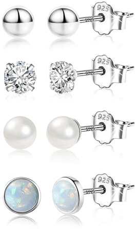 Ohrstecker Set Damen Gold Silber 925 Herz Piercings Zirkonia Multipack | ALEXCRAFT Ohrstecker Set Damen Gold Silber 925 Herz Perle Opal Stern Mond Zirkonia Multipack Piercing Ohrringe Hypoallergen