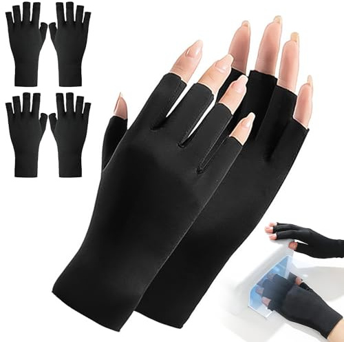 2 Paar UV Handschuh Nägel, Fingerlose Handschuhe Damen, Nagel Pflege Handschuhe, UV Schutzhandschuhe für Nagellack Trockner, Autofahren, Angeln Fitness (Schwarz)