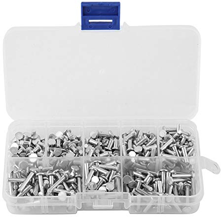 Yctze 400 Stück M3 Aluminium-Vollnieten, Flachkopfnieten-Set, 4 Mm - 16 Mm Länge, Röhrenförmige und Rückenfreie Nieten, Geeignet für Stahlkonstruktion und Flugzeugmontage