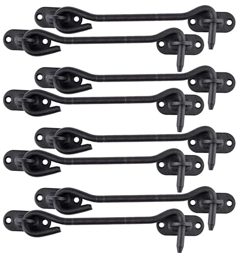 LIKERAINY Gancio per Cabina in Acciaio Inox 150 mm Serratura per Cancello Chiavistello Serratura della Porta Armadietto Finestra Capannone Giardino Recinzione Nero Confezione da 8 pezzi