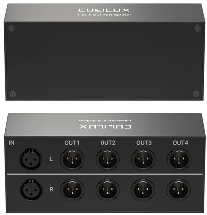 Cubilux 4 Way XLR Splitter Box, passiver Stereo Verteiler 2 In 8 Out | XLR Verteiler Box für Studio und Live, zwei Eingänge auf je vier Ausgänge, passiver Stereo Signalverteiler