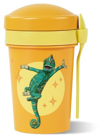 AWAVE Die Schule der Magischen Tiere Müslibecher To Go 540 ml rPET Becher mit Löffel für Joghurt Müsli Früchte, Auslaufsicher, Lunchpot für Schule Kindergarten Büro Picknick Reise, Gelb Caspar