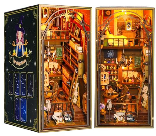 WELLTE Book Nook Kit für Erwachsene, DIY Miniatur Haus Bausatz mit LED Licht und Möbeln, 3D Holz Puzzle Buchstütze Bücherregal als Geburtstagsgeschenk, (Mira Magic House)