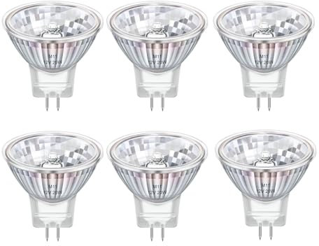Blakapoo 6 Stück MR11 GU4 Reflektor Leuchtmittel 20W 12V, GU4 Leuchtmittel Dimmbar, Warmweiß 2800K, mit Glasabdeckung 35mm Durchmesser, Halogen Spot 2 Pin für Schrankleuchten, Einbauleuchten