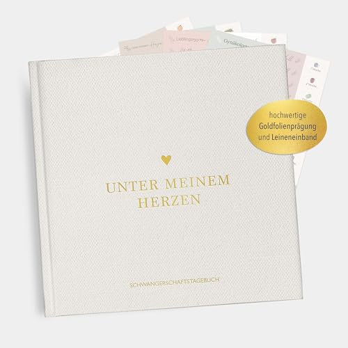 MINTKIND® Schwangerschaftstagebuch Leinen „Meine Schwangerschaft“ + Sticker Set I Hardcover Tagebuch zum Eintragen I Geschenk für Schwangere und werdende Mütter | Schwangerschaft Fotoalbum Baby Album