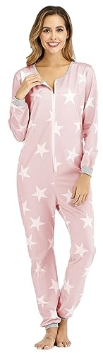 Pigiama Intero da Donna - Pigiama Tuta da Donna Tutto in Uno Tuta con Cappuccio Pigiama Abbigliamento da Notte con Stampa di Stelle con Cerniera Tutine Intere Abbigliamento da Notte con Tasche Tuta