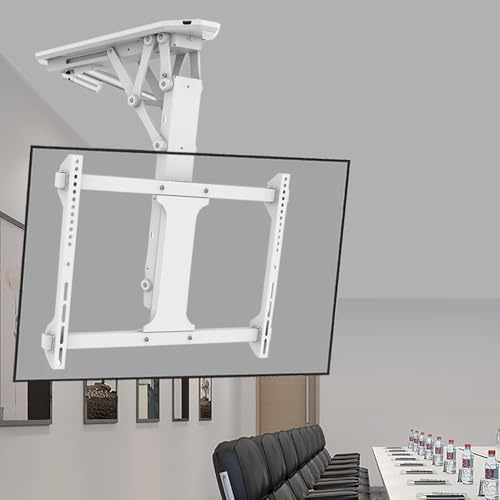 Soporte TV Techo motorizado, Ajuste de ángulo de 0 a 85° Soporte motorizado para TV de 32 a 70 Pulgadas, Control Manual y Remoto, Capacidad de Carga de 45 kg, VESA máx 600 x 400 (32-70 Inch White)