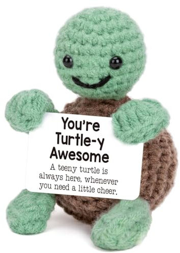 TELAIN 1 Stück Mini Lustige Positive Schildkröte Geschenke, Kleine Handgemachte Häkeltiere, Niedliche Schildkröte Deko, Motivierende Unterstützung, Geburtstagsgeschenke