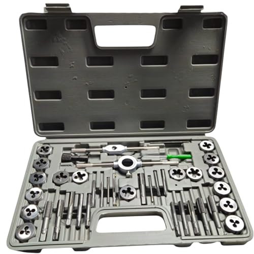 Set Filiera Metrica 40 Pezzi con Giramaschi e Girafemmina, Valigetta in Plastica, Filiera in Acciaio al Carbonio, Misure Metriche e Pollici 1/8NPT-27, Kit per Filettatura Professionale
