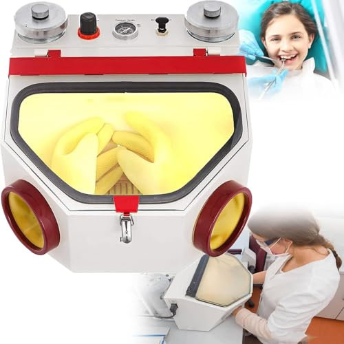 YANGYMM Machine à jet de sable fin double plume pour dentisterie, 2 plumes + 2 réservoirs, machine à jet de sable pour laboratoire dentaire avec LED, contrôle pédale et fenêtre grand format