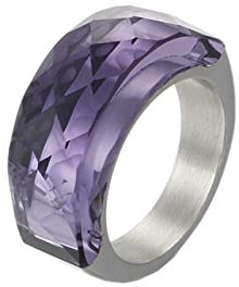 Musihy Ringe Frauen Edelstahl Silber Violett, Chirurgenstahl 10MM Ring mit facettiertem Stein für Damen, Größe 60 (19.1)
