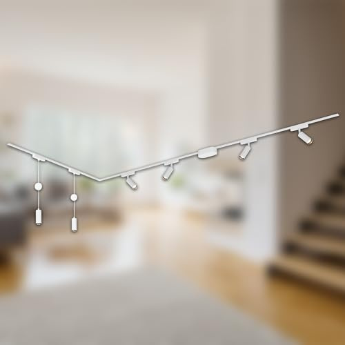 BRILONER Luxtrail komplett skensystem, 4 x LED-spotlights, 2 x höjdjusterbara LED-upphängningar, L-form, lampor, ljussystem för tak, skena för spotlights, taklampa, 3 m, vit