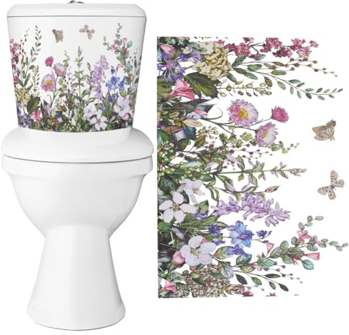 GORGECRAFT 4 Autocollant pour Couvercle de Siège de Toilette à Fleurs Plante Verte Feuilles Papillon Mural Amovible Autocollant Étanche pour Couvercle de Toilette Réservoir de Salle de Bain