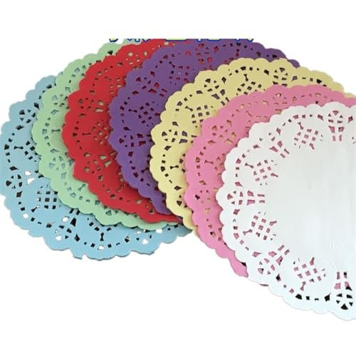 YGLEEULI Tovagliette Centrini di Carta Colorati da 5,5 Pollici, tovagliette in Pizzo scavate for Accessori da Forno e for Torte, tovagliette in Pizzo, 100 Pezzi