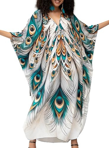 Yanziliu Kaftan Dress for Women,Plus Size Hawaiian Batwing Sleeve Beach Cover Up Summer Swimsuit Dresses
