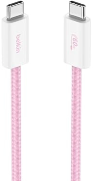 Belkin USB-C to USB-C Braided Cable (3.3ft, 60W) - Soft and Flexible Fast Charging Cable Type C for iPhone Series 16 & 15, Galaxy S25, Pixel 9, iPad Pro, and More - Pink (USB 2.0)