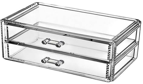 VaniStorage - Scatola portaoggetti trasparente con 2 cassetti, per trucchi, gioielli e cosmetici trasparenti, organizer per trucchi e supporto per il trucco