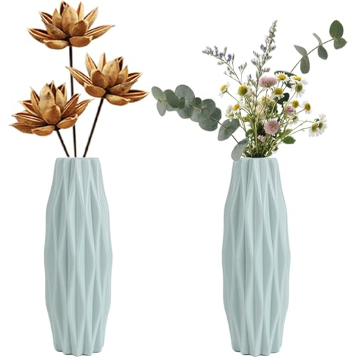 2 Pezzi Vaso da Fiori in Plastica,Stile Nordico Decorazioni per la Casa Vaso in Ceramica Imitato,Facile da Mantenere,per Soggiorno,Sala da Pranzo,Balcone,Ufficio(Verde)