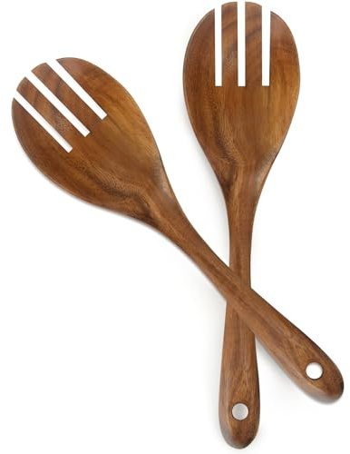 masteymoh 2 stycken salladsgafflar trä, sallad gaffel trä 26 cm/10,2 tum teak trägafflar, serveringsgaffel sallad träbestick långt handtag