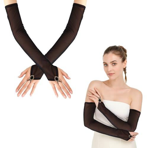 TeaATiCh Women's Faux Leather Adult Long Gloves,Shiny Look Adult Latex Sexy Long Gloves,Party Patent Sexy Elegant Glove,Pu Leather Evening Party Glove (Opera Long Fingerless, Opera Long Fingerless)