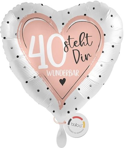 balloa Folienballon zum 40 Geburtstag, rosa Herz steht dir wunderbar, Helium-Ballon Geburtstagsgeschenk für Frauen, elegante Party Deko zum 40 Geburtstag Feier 33cm