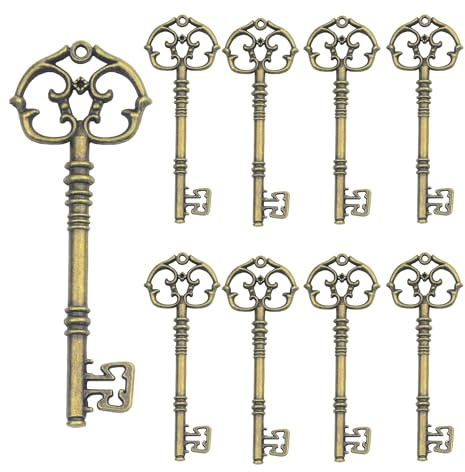 AebDerp 20 Stück Skelett Vintage Schlüssel Anhänger Deko Charms Basteln Set für DIY Schmuckanhänger Halskette Hochzeit Schlüsselanhänger Party Geburtstag Geschenke Zubehör (Antike Bronze)