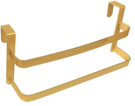 rockible Handtuchhalter über der Tür, Handtuchstange Twin ohne Bohren, Handtuchhalter mit Doppelstange zum Einhängen an Schublade Schranktür, Tür-Hängeregal aus Metall für Badezimmer Küche, Gold