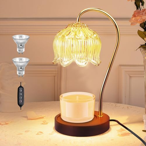 Neulriscn Candle Warmer Lamp with Timer and Dimmer, Electric Melter Candle Lamp, Wax Melting Burner for Jar Scented Candles, Wax Burner Holder Night Light for Bedroom Home Office, with 2 Bulbs (Amber)