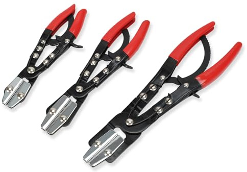 3pcs Ratcheting Hose Pinch Off Pliers Set, 8inch 10inch 12inch Hose Clamps Pliers, Automatic Locking Plier for Coolant Line, Radiator, Fuel Hose