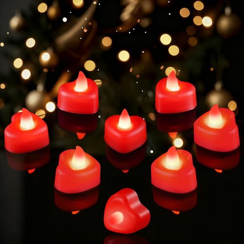 Homemory 2000 Artificial Rose Petals with 24 Red Heart Flameless Battery Tealight, for Romantic Night, Wedding, Proposal, Anniversary, Valentine's Day