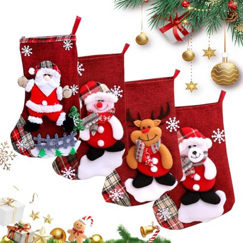 Nepturion Nikolausstrumpf Set, 4er Nikolausstrumpf Kinder, Set Weihnachtsstrumpf, 2025 Neu Weihnachtsstrumpf, Weihnachtsstrumpf Geschenktüte, Weihnachtsdekoration für Kamin,Weihnachtsfeier Dekorieren