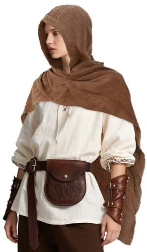 DAMILY Foulard Femme Écharpe à capuche Châle pour Halloween, costume côté foncé, cosplay Vent de Dune(Marron)